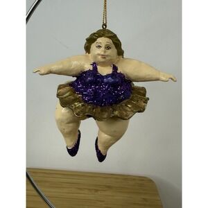 Katherine's Collection Curvy Ballerina Ornament Purple Glitter Brunette VTG 3.5"